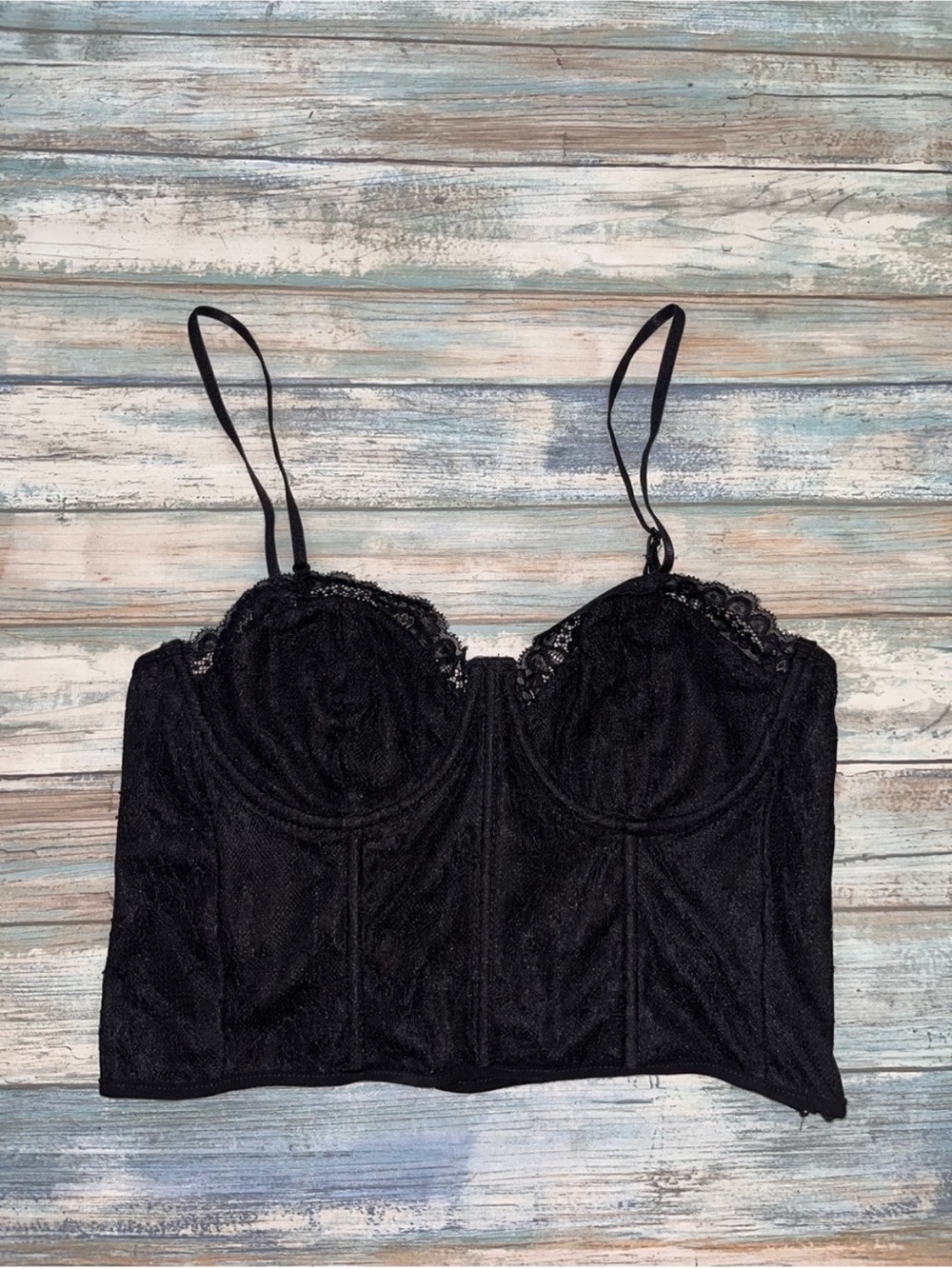 Zara Black Lace Corset Bustier Cami Crop Top Boned Sheer Size M Fits S - Picture 2 of 8